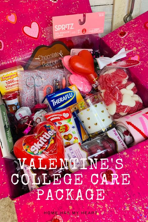 Valentine Care Packages For College Kids, Valentine Care Package College Daughter, Valentines Care Package Ideas, Valentines For College Students, Valentine Care Package College, Valentine’s Day Care Package Ideas, Auburn Gifts, Kids Care Package, Valentines Day Care Package