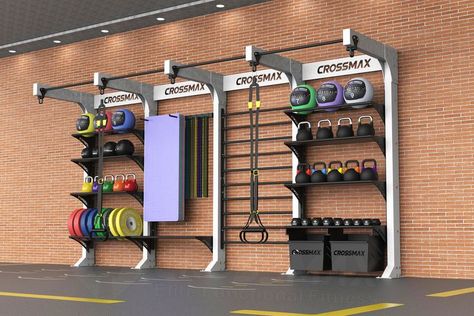 Multi-functional Gym Equipment Storage Rack for sale in China Gym Storage Ideas, Gym Equipment Storage, Fitness Equipment Storage, Fitness Design Gym, Crossfit Home Gym, Fitness Storage, Gym Rack, Sports Equipment Storage, Home Gym Storage