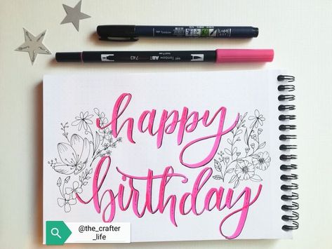 "Happy birthday" written in modern brush calligraphy. Visit @the_crafter_life on Instagram for more! Kindly do not reproduce. Images are the property of @the_crafter_life. #tombow #calligraphy #brushlettering #handmadecards Happy Birthday Written In Calligraphy, Happy Birthday In Calligraphy Writing, Brush Lettering Happy Birthday, Happy Birthday Writing Style, Tombow Calligraphy, Happy Calligraphy, Happy Birthday Written, Calligraphy Birthday, Birthday Calligraphy