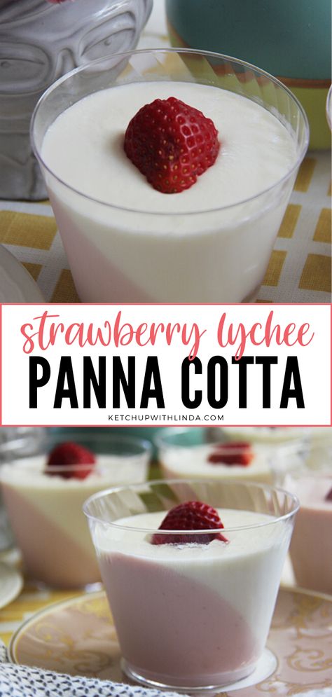 If you're looking for amazing desserts to impress your guests, then this Strawberry Lychee Panna Cotta recipe is the best to serve! Made with strawberry and lychee layer, this pannacotta recipe is perfection! Save this sweet treat for upcoming celebrations! Lychee Panna Cotta, Lychee Recipes, Italian Desserts Easy, Asian Dessert, Panna Cotta Recipe, Italian Recipes Dessert, Easy Dessert Recipe, Italian Dessert, Fine Dining Recipes