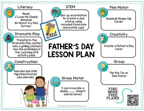 Free Father's Day Lesson Plan visit #prekprintablefun and download for great activities for your preschoolers! Mothers Day Lesson Plans For Toddlers, Fathers Day Lesson Plans, Fathers Day Theme Preschool, June Lesson Plans For Toddlers, June Lesson Plans Preschool, Fathers Day Preschool Activities, Fathers Day Activities For Preschool, Preschool Weekly Lesson Plans, Daycare Curriculum