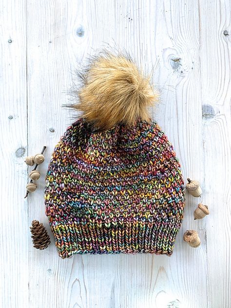 Ravelry: lenarye's Aspenglow Hat prototype Ponytail Hat Knitting Pattern, Knit Hat Pattern Easy, Ponytail Hat Pattern, Multicolor Yarn, Beginner Knitting Pattern, Hat Knitting Pattern, Malabrigo Yarn, Pattern Knitting, Hat Knitting