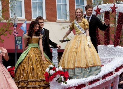 Miss Mystic Falls, Matt Vampire Diaries, Vampire Diaries Costume, Zach Roerig, 18th Century Dresses, Stefan And Caroline, Katerina Petrova, Candice King, Founders Day