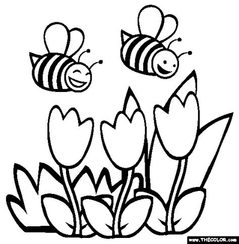 Bees Coloring Page | Free Bees Online Coloring Spring Coloring Sheets, Garden Coloring Pages, Bee Printables, Bee Coloring Pages, Bee Drawing, Bee Pictures, Flowers Coloring, Spring Coloring Pages, Online Coloring Pages