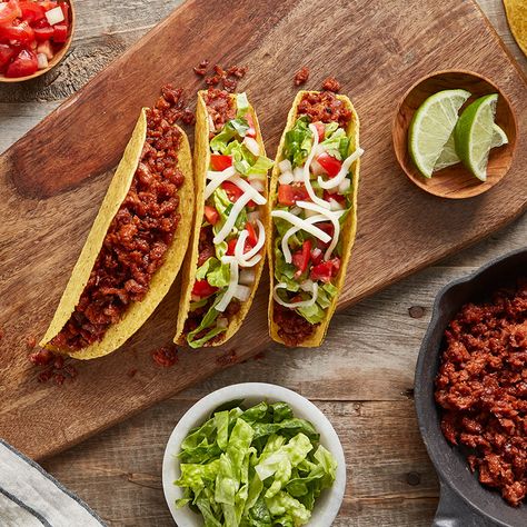 PK SUBBAN'S GAME DAY BEYOND BEEF TACOS CREATED BY: PK SUBBAN Serves: 8 Meat Tacos, Vegetarian Tacos Recipes, Vegetarian Taco, Vegan Taco, Beef Tacos, Plant Based Diet Recipes, Taco Recipe, Vegan Tacos, Tacos Beef