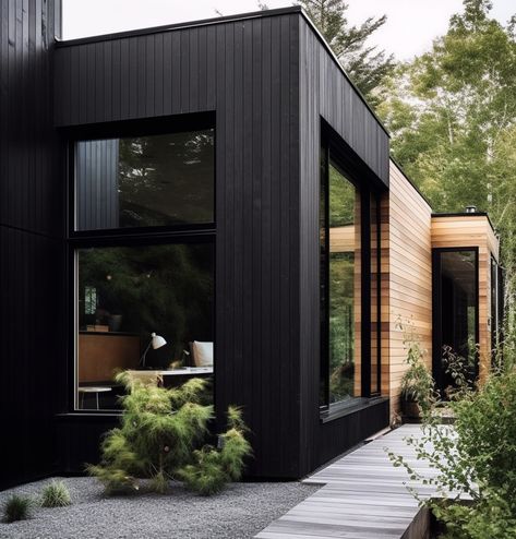 California Cottage | My Site Modern Black Exterior, Two Story Cottage, California Cottage, Black Cladding, Wood Cottage, Backyard Gym, Exterior House Siding, Bar Cabinets, Exterior Inspiration