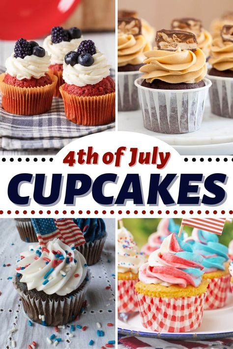 These fantastic 4th of July cupcakes are pretty, patriotic, and perfectly delicious. They're just what you need to celebrate Independence Day in style! 4th Of July Cupcakes Ideas, Patriotic Cupcakes Ideas, 4th Of July Desserts Cupcakes, 4 Th Of July Desserts, 4th Of July Cupcake Ideas, Cupcakes 4th Of July, 4th Desserts, Fourth Of July Cupcakes, Muffin Ideas