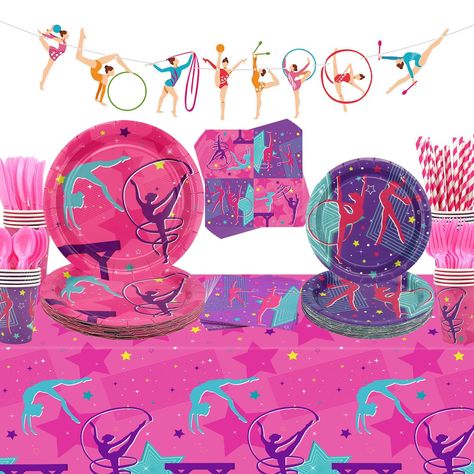 PRICES MAY VARY. Gymnastics Birthday Party Decorations: Planning a fun and lively gymnastics-themed party which includes a gymnastics theme banner, 20 x 9" plates, 20 x 7" plates, 20 x napkins, 20 x cups, 20 x straws, 20 x knives, 20 x forks, 20 x spoons, and 1 x tablecloth. She will be surprised and impressed with your unique party. Material: The gymnastics banner, and tableware are made of quality paper, You can trust that they are safe and reliable for your party's needs. Eye-catching Design: Gymnastic Birthday Party Ideas, Gymnastics Birthday Party Decorations, Gymnastics Party Decorations, Gymnastics Theme Party, Gymnastics Theme Birthday Party, Cheerleader Party, Gymnastic Birthday, Gymnastics Birthday Party, Cheerleading Party