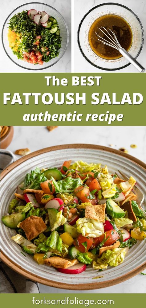 Fattoush Dressing, Lebanese Fattoush Salad, Fattoush Salad Recipe, Lebanese Salad, Refreshing Summer Recipes, Homemade Pita Chips, Easy Salad Dressing Recipes, Homemade Pita, Fattoush Salad