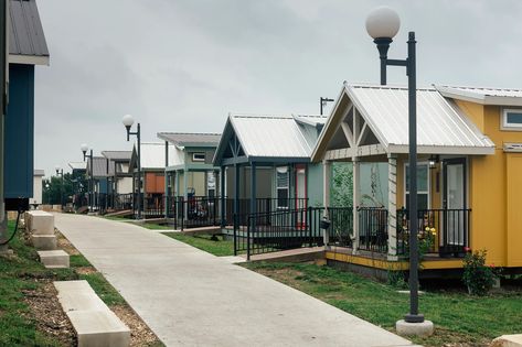 Small Home Community, Tiny House Community Layout Design, Cottage Court, Small House Communities, California Cities, Homeless Housing, House Community, Home Village, Fishing Pond