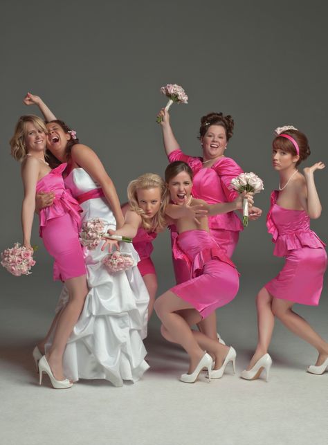 "Bridesmaids" promo still, 2011. L to R: Co-writer/co-star Kristen Wiig, Maya Rudolph, Wendi McLendon-Covey, Rose Byrne, Melissa McCarthy, Ellie Kemper. For this film, McCarthy won an Academy Award nomination for Best Supporting Actress. Wiig and her writing partner Annie Mumolo won an Academy Award nomination for Best Original Screenplay. Kristen Wiig Bridesmaids, Bridesmaids Movie Poster, Melissa Mccarthy Movies, Bridesmaids Movie, Bridal Planner, Ellie Kemper, Alex Garland, Maya Rudolph, Fox Kids