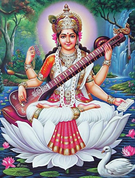 Saraswati Images, Sarswati Maa, Lord Saraswati, Mata Saraswati, Devi Saraswati, Saraswathi Devi, Saraswati Picture, Saraswati Painting, Seasons Chart