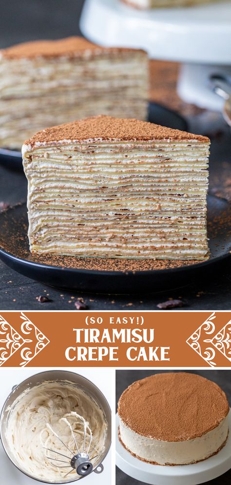 Coffee Crepe Cake, Layered Crepe Cake, Gluten Free Crepe Cake, Coffee Cake Filling Recipe, Crepe Layer Cake, Crepe Cake Filling, Tiramisu Crepe Cake, Tiramisu Filling Recipe, Tiramisu Crepes