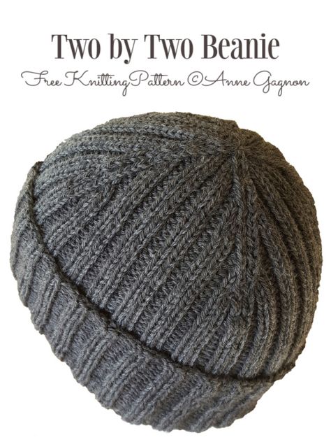 Knit Two by Two Beanie Hat Free Knitting Pattern Mens Hat Knitting Pattern, Crochet Crown, Hat Patterns Free, Knitting Patterns Free Hats, Crochet Knit Hat, Beanie Pattern, Hat Knitting Patterns, Free Knitting Pattern, Crochet Beanie