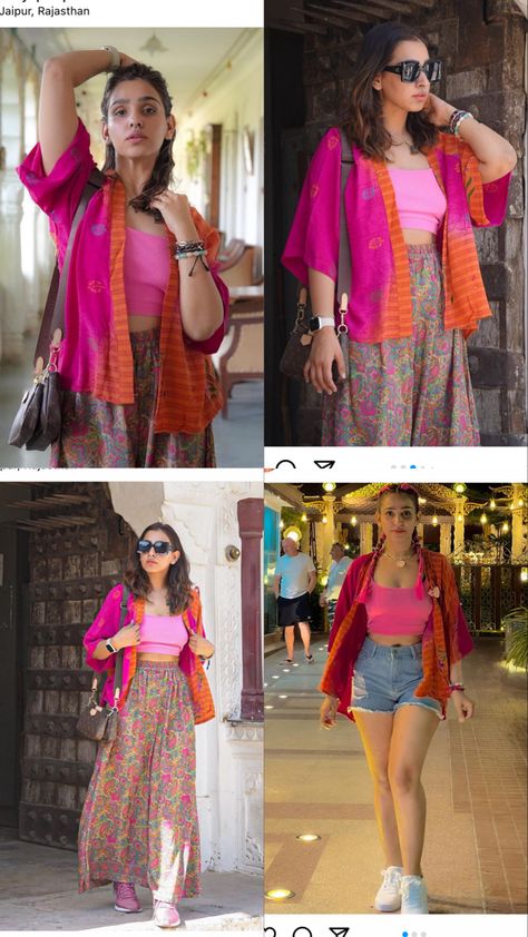 Tour Dressing Ideas Women, Jaipur Vacation Outfit, Haridwar Outfit Ideas, Outfit Ideas For Rishikesh Trip, Jaipur Trip Outfits, Casual Indo Western Outfits, Indo Western Casual Outfits, Rajasthan Trip Outfit Ideas, Outfits To Wear In Rajasthan