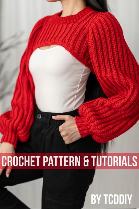 Check out our easy to follow crochet pattern here! Click here now! #crochet #crochetpattern #crochettutorial #crochetdiy Pinterest exclusive coupon code: get 20% off if you spend $19.99+. Use offer code "PIN20" 💖 Be sure to join us on YouTube, Instagram and check out my Etsy @TCDDIY Crochet Bell Sleeve, Unique Clothes, Shrug Pattern, Garment Pattern, Sweater Crochet, Crochet Inspiration, Modern Crochet, Crochet Free, Pattern Tutorial