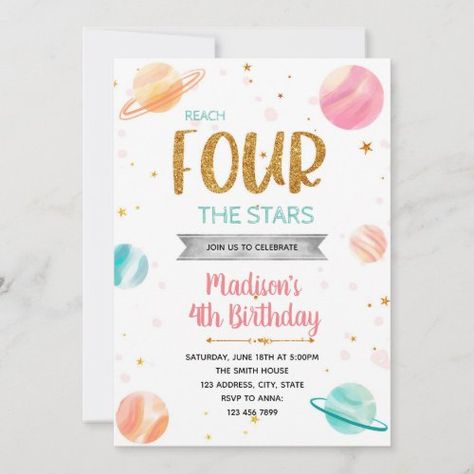 Stars Invitation, Space Birthday Invitation, Star Galaxy, First Birthday Party Themes, World Party, Reach For The Stars, Space Birthday, Invitation Sizes, 5th Birthday