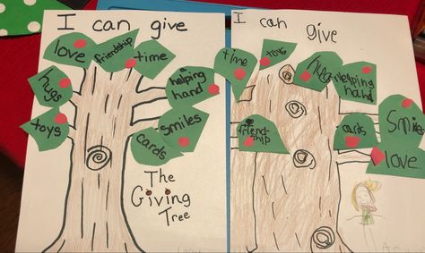 Guided lesson with kindergartener. Read The Giving Tree and then discuss ways we can give back to others. The Giving Tree Kindergarten Activities, Tree Kindergarten Activities, Giving Tree Craft, Tree Kindergarten, Giving Tree, Tree Study, The Giving Tree, Tree Craft, Tree Crafts