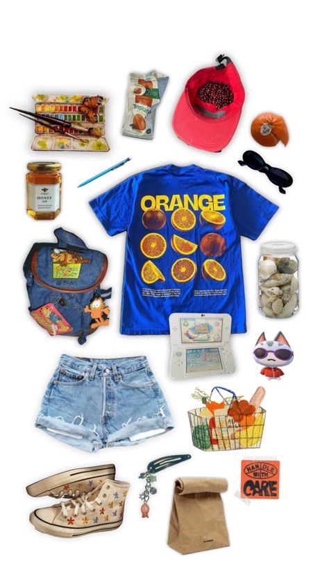 #outfitinspo #outfitideas #blue #red #orange #yellow #denim #fruit #grocerystore #summer #outfit #beauty #aesthetic Yellow Denim, Beauty Aesthetic, 2000s Outfits, Earthy Outfits, Outfits Y2k, Red Orange Yellow, Cool Fits, Swaggy Outfits, Aesthetic Outfit