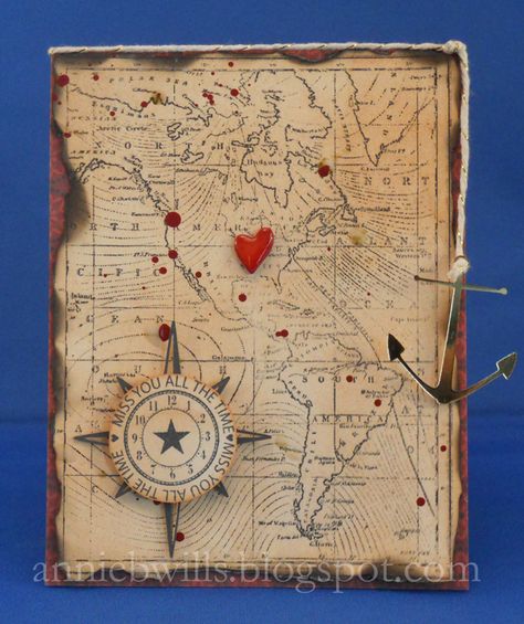 A treasure map card using Hero Arts new Map of America stamp. Map Cards Ideas, Map Of America, Pirate Card, Map Making, Mens Cards, Treasure Map, America Map, Map Globe, Treasure Maps