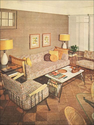 1953 Sun Porch by American Vintage Home, via Flickr American Living Room, 1950s Decor, 70s Interior, Sun Porch, Vintage Interior Design, Mid Century Living, Mid Century Living Room, Casa Vintage, Mid Century Modern Interiors