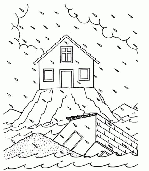 wise and foolish builders coloring and activity lesson page for children Sunday School Projects, Sunday School Coloring Pages, Childrens Sermons, Bible Story Crafts, Preschool Bible, School Coloring Pages, Bible School Crafts, Bible Coloring Pages, Sunday School Activities