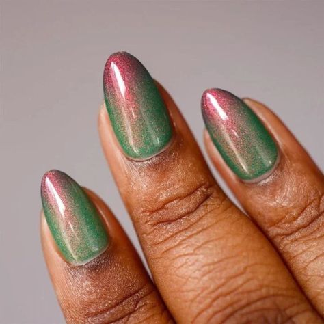 Green-Purple Nails, green nails, fall nails Purple Shimmer Nails, Green Autumn Nails, Purple Fall Nails, Shimmer Nails, Green Autumn, Nail Shimmer, Nails Green, Autumn Nails, Cool Nail Designs