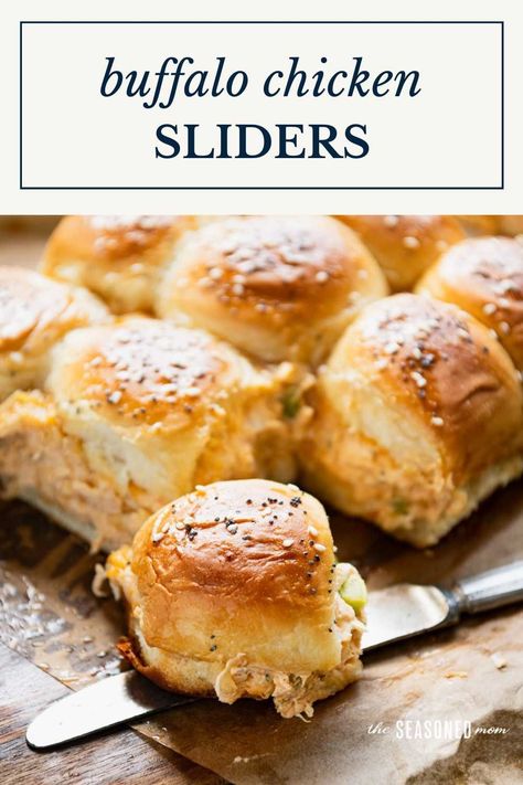 For an easy, crowd-pleasing appetizer or a quick weeknight dinner, these buffalo chicken sliders are always a hit! Everyone loves the tender chicken, zesty wing sauce, Ranch seasoning, and melted cheese stuffed inside Hawaiian rolls, finished with seasoned butter, and baked until hot and delicious! Buffalo Hawaiian Roll Sliders, Buffalo Chicken Sliders Cream Cheese, Buffalo Chicken Sliders Hawaiian Rolls, Buffalo Chicken Sliders Recipes, Sliders Recipes Chicken, Hawaiian Roll Sliders, Buffalo Chicken Sliders, Hawaiian Roll, Seasoned Butter