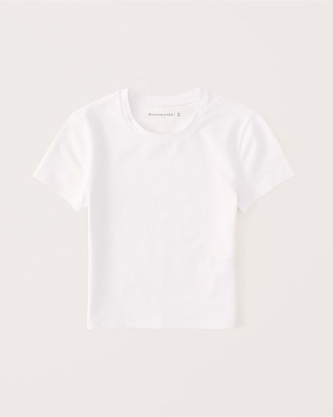 Essential Baby Tee | Abercrombie & Fitch (US) Tailored Pants Women, Neutral Spring Outfit, Cute Spring Outfits, Cropped Shirt, Relaxed Jeans, Sweater Dress Midi, Women Essentials, Mom Shorts, Mini Dress With Sleeves