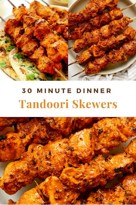 Oven Tandoori Chicken, Grilled Chicken Recipes Indian, Tandoori Chicken Skewers Recipe, Indian Kebab Recipes, Indian Chicken Kabobs, Afghan Chicken Kabobs, Skewered Chicken Recipes, Indian Chicken Skewers, Tandoori Chicken Skewers