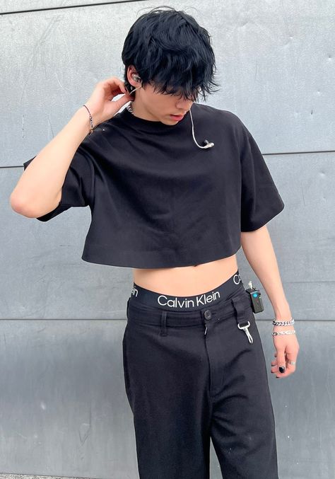 Men In Crop Tops Aesthetic, Boy Crop Top Aesthetic, Male Crop Top Outfits, Crop Top Outfits Men, Green Crop Top Outfit, Boy Crop Top, Crop Tops Men, Men Crop Top, Crop Top Guy