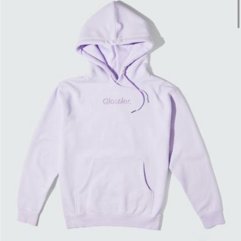 Glossier Embroidered Hoodie Sweatshirt - Brand New, Never Worn. Beautiful Light Lavender Color! Oversized Size Xxl Glossier Hoodie, Glossier Sweatshirt, Lavender Hoodie, Embroidered Lavender, Purple Crewneck, Makeup And Skincare, Light Lavender, Embroidered Sweatshirt, Embroidered Hoodie