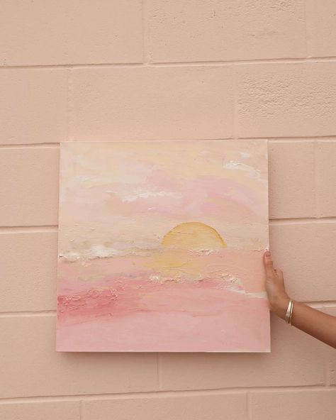 Pink Art Work, Pink Paintings, Beachy Home Decor, Dyi Art, Beachy Home, Pink Artwork, Painted Wooden Signs, Sun Painting, Small Canvas Paintings