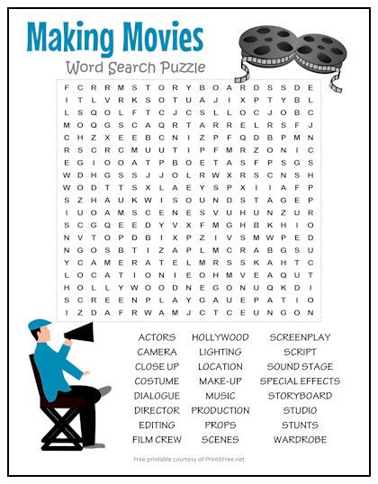 Movie enthusiasts of all ages will enjoy this free printable word search covering everything film-related. 24 words and terms include storyboard, film crew, makeup, screenplay, and more. Makes a great rainy-day activity! Movie Word Search, Movie Activities, Storyboard Film, Camp Themes, Summer Camp Themes, Film Class, Word Search Puzzles Printables, Free Printable Word Searches, Puzzle Pictures