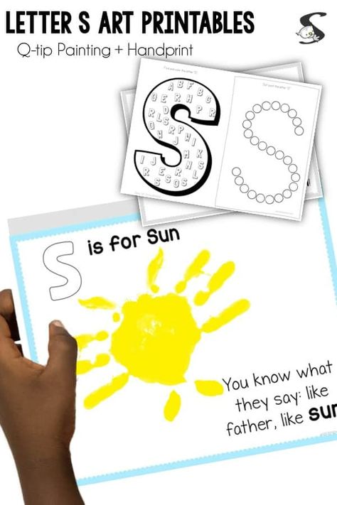 S Is For Craft Handprint, Preschool Letter S Crafts, Letter S Handprint, S Handprint Craft, Letter S Preschool, Letter S Activities For Preschool, Letter S Craft, Qtip Painting, Preschool Letter S