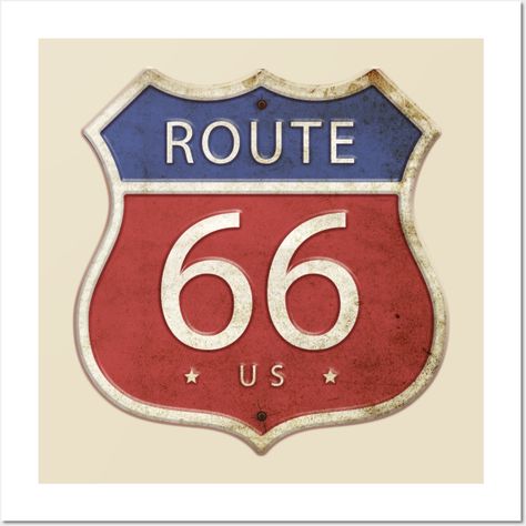 US Highway Route 66 Road Sign Trip Distressed -- Choose from our vast selection of art prints and posters to match with your desired size to make the perfect print or poster. Pick your favorite: Movies, TV Shows, Art, and so much more! Available in mini, small, medium, large, and extra-large depending on the design. For men, women, and children. Perfect for decoration. Black Panther Cat, Man Cave Games, Distressed Walls, Road Sign, Road Signs, Patch Design, Route 66, Funny Stickers, Custom Stickers