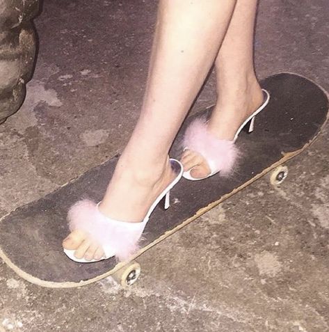 heels , pink , fuzzy , skateboard Skater Girls, + Core + Aesthetic, Aesthetic Grunge, Mode Vintage, The Girl Who, Pink Aesthetic, Look Cool, Costume Party, Rihanna