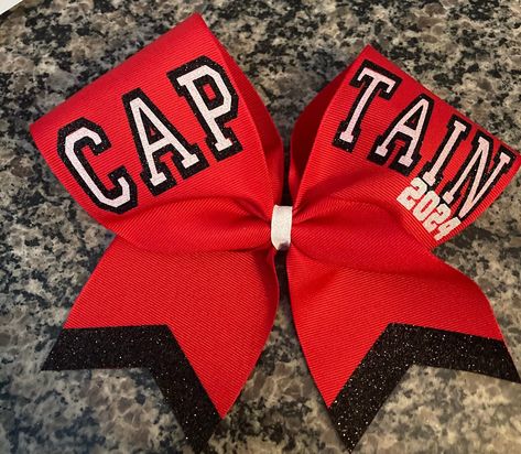 Captain Bows Cheer, Football Cheer Bows, Basketball Cheer Bows, Cheer Captain Ideas, Dance Captain, Captain Ideas, Softball Hair Bows, Softball Hair, Sideline Cheer