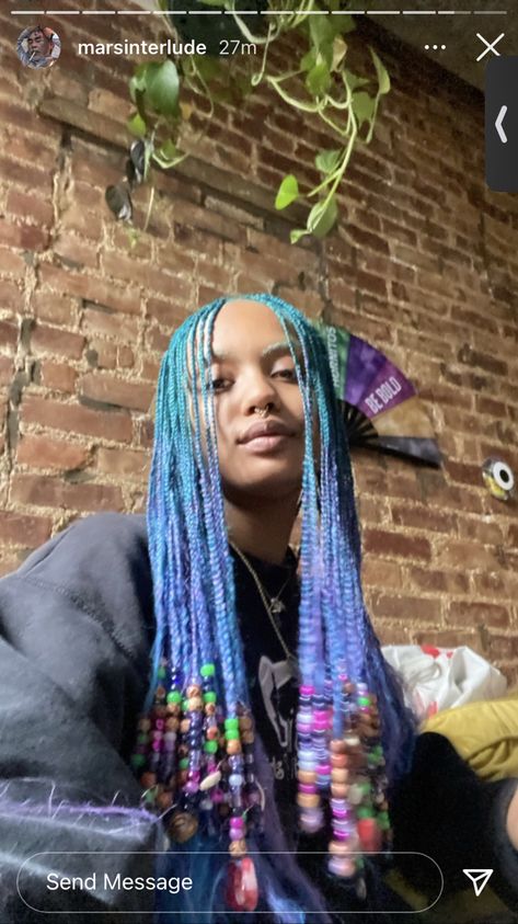 French Braid Colored Hair, Colorful Winter Outfits Aesthetic, Blue Braids For Black Women, Teal Braids, Lavender Hair Color Ideas, Colorful Braids, Blue Braids, Lavender Hair Colors, Lavender Hair