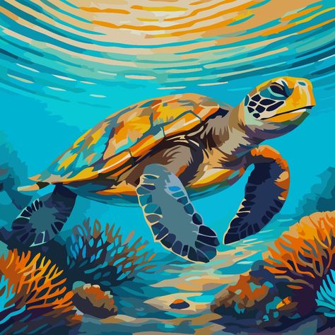 Abstract Turtle Painting, Turtle Mural, Turtle Painting Acrylic, Turtle Illustration, Illustration Kunst, Sea Turtle Art, Turtle Painting, Turtle Art, Canvas Painting Designs