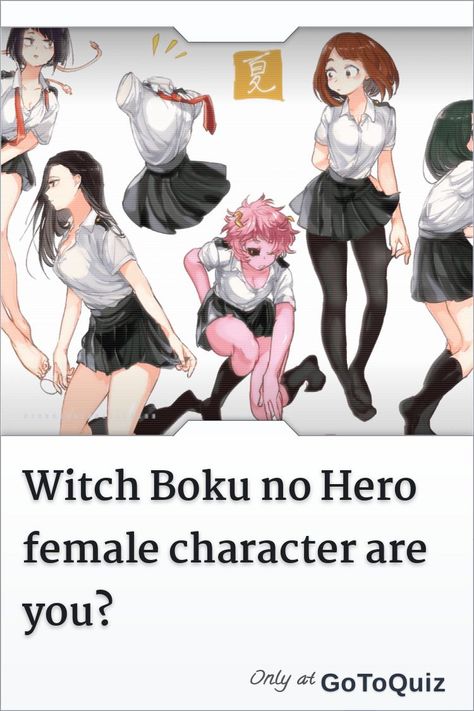 "Witch Boku no Hero female character are you?" My result: Uraraka Ochaco Sero X Iida Fanart, Free Mha Oc Base, Mha Winged Oc, Shinsou X Yn Fanart, Izuchako Fanart, Mha Oc Generator, What Mha Character Are You Quiz, Ochaco X Bakugo, Mha Height Chart