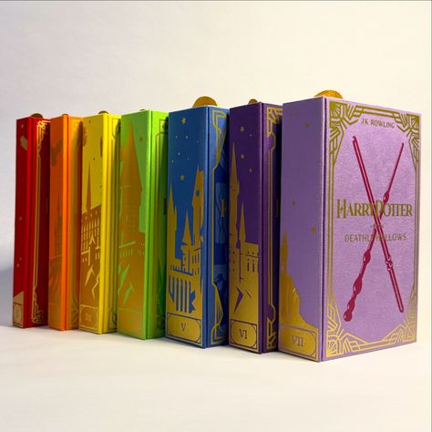 ⚡️ HARRY POTTER | Rainbow Rebind 🌈 Now available on Etsy! Finally! After almost THREE MONTHS of on and off work and remaking several of these volumes I’ve finally finished the Rainbow HP set! 🥳 Each book is hand crafted with matching colour and gold HTV, custom printed endpapers and hand drawn portraits of seven of the characters from the series (as well as a quote from each) - I can’t possible fit everything in here so look out for a few more posts over the next few weeks. 💫 These are no... Harry Potter Cover Art, Harry Potter Books Aesthetic, Book Rebind, Harry Potter Cover, Rebound Books, Book Rebinding, Harry Potter Book Covers, Drawn Portraits, Hp Book