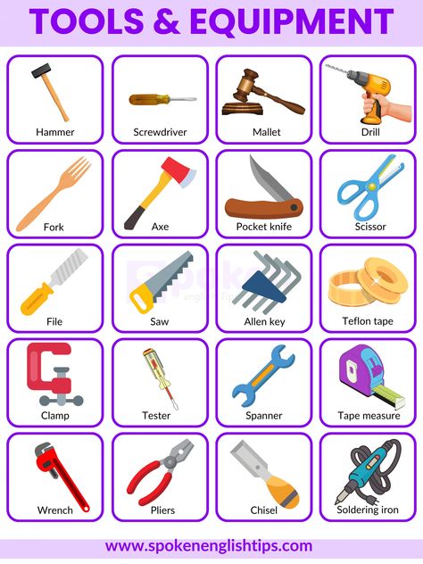 List of tools name i.e. more than 300+ in English with pictures. In this list, you will see a complete list of tools names like Hand Tools, Power Tools, Tools Name, Vocabulary Meaning, Glowing Skin Secrets, List Of Tools, Carpentry Tools, Diy Skin Care Recipes, Fluent English, Plumbing Tools, English Tips