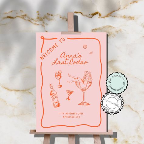 Scribble Illustrated Last Rodeo Bachelorette Welcome Sign Hand Drawn Illustrations Fun Hens Party Sign Retro Nashville Bachelorette Backdrop by PipiPrintables on Etsy Last Rodeo Hens, Hens Party Sign, Hens Sign, Hens Welcome Sign, Bachelorette Sign Ideas, Bachelorette Welcome Sign, Last Rodeo, Bachelorette Party Signs, Nashville Bachelorette