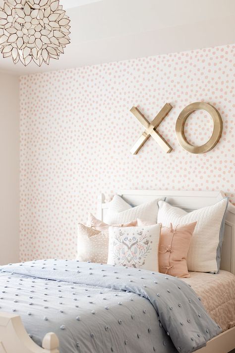 Tween Girl's Room: Tickled Pink ... and Blue. Desk With Gold Accents, Pink Kids Bedrooms, Girls Blue Bedroom, Blue And Pink Bedroom, Girls Bedroom Paint, Bed For Girls Room, Blue Room Decor, Shared Girls Room, Pink Bedroom For Girls