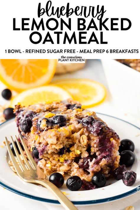 Blueberry Baked Oatmeal, Blueberry Oatmeal Bake, Oats Snacks, Oatmeal Flavors, Baked Oatmeal Healthy, Breakfast Oatmeal Recipes, Blueberry Oat, Protein Baking, Lemon Blueberry Bread