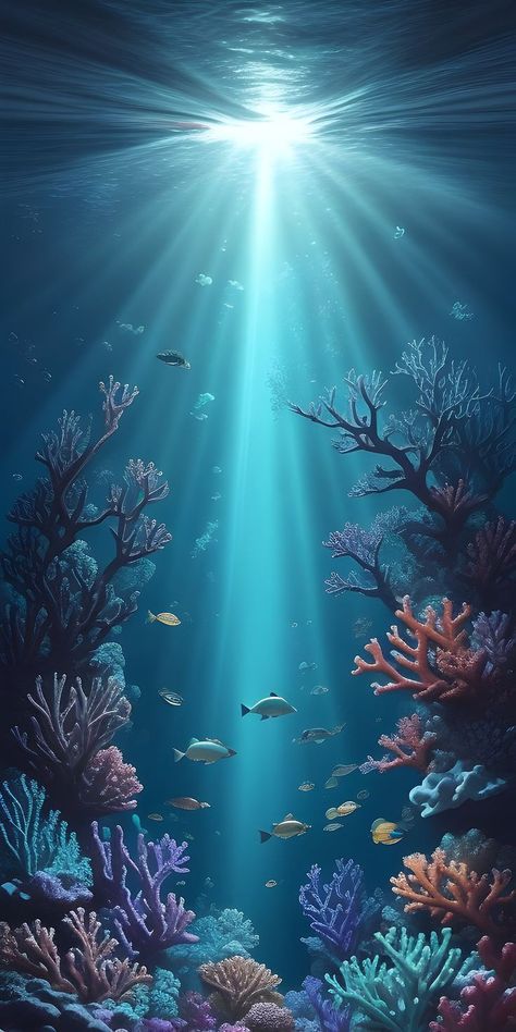 Coral Reef Photography, Ocean Creatures Art, Underwater Wallpaper, Fish Background, Whimsical Art Journal, Whimsical Art Paintings, Underwater Painting, Ocean Backgrounds, Desain Buklet