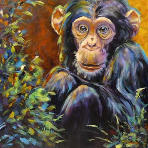 chimp Art Homework, Burlap Art, Jungle Thema, African Paintings, Wildlife Artwork, Animal Artwork, Monkey Art, Wildlife Artists, Simple Acrylic Paintings