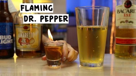 Dr Pepper Shot, Dr Pepper Cocktail, Amaretto Drinks Recipes, Pepper Cocktail, Tipsy Bartender Drinks, Flaming Dr Pepper, Brain On Fire, Amaretto Drinks, Bacardi 151