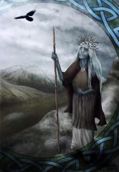 Cailleach Bheur’s themes are balance, cycles, rebirth, overcoming and winter. Her symbols are snow and blue items. In Scottish traditions, this is a blue faced crone Goddess who blusters with power throughout the winter months. She brings the snow and cold until the wheel of time turns toward spring on Ostera. Celtic Deities, Winter Goddess, Celtic Myth, Irish Mythology, Celtic Gods, Legends And Myths, The Boogeyman, Celtic Mythology, Ancient Origins